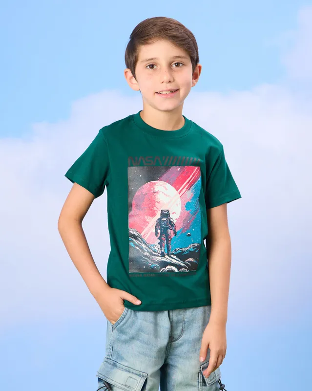 Boys Green Astronaut Print T-Shirt sold by Redtag