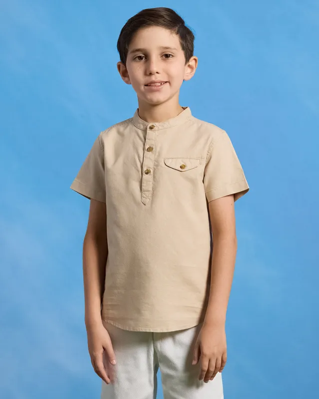 Boys Beige Kurta Oxford Short Sleeve Shirt sold by Redtag