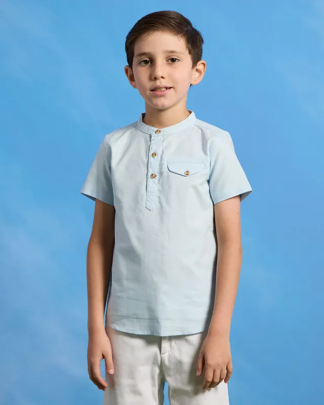 Boys Blue Kurta Oxford Short Sleeve Shirt made by Redtag