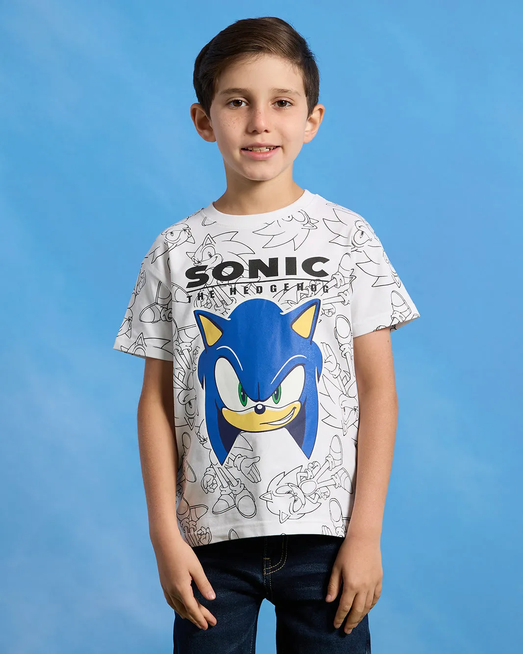 Boys White Sonic Print Short Sleeve T-Shirt sold by Redtag