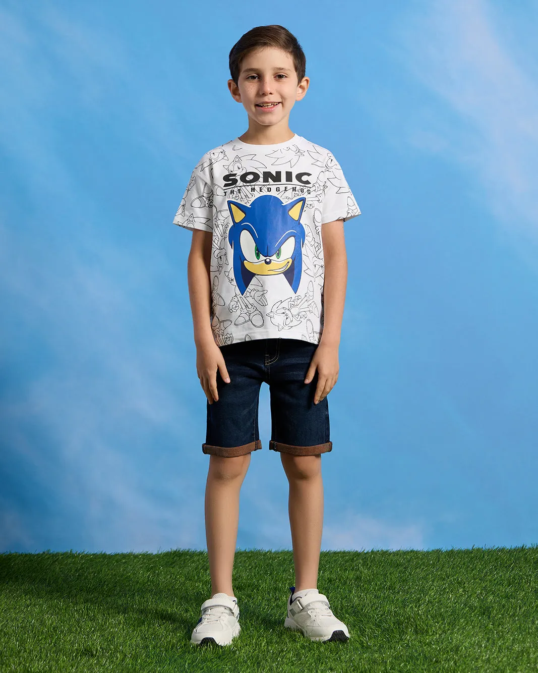 Boys White Sonic Print Short Sleeve T-Shirt sold by Redtag product image thumbnail 2