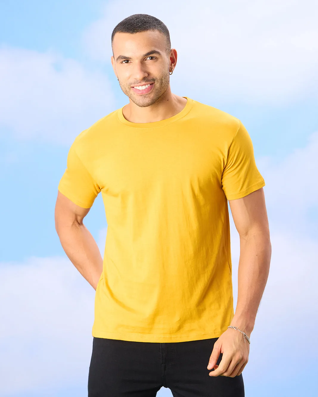 Men Yellow Basic Solid T-Shirt sold by Redtag