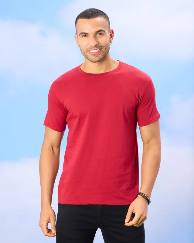 Men Red Basic Solid T-Shirt sold by Redtag