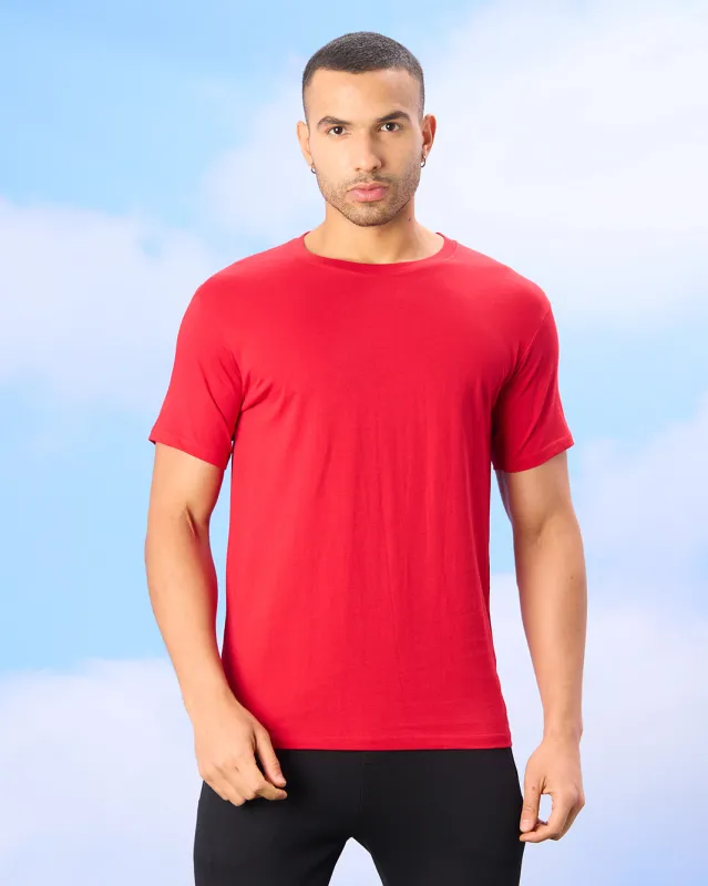 Men Red Basic Solid T-Shirt sold by Redtag