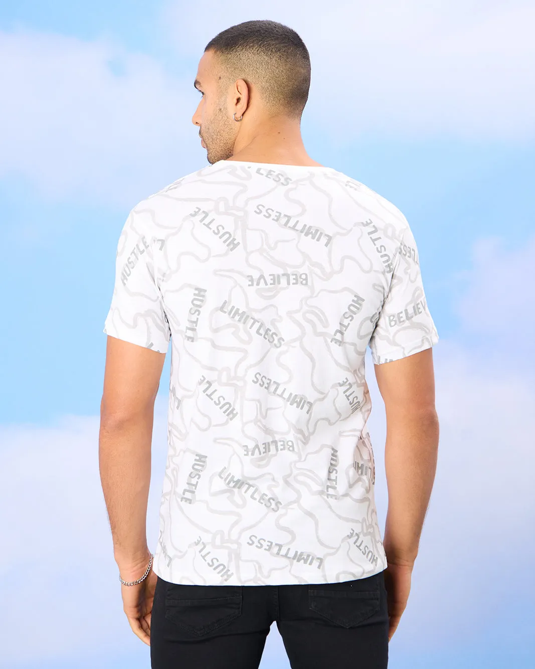 Men White Hustle Print T-Shirt sold by Redtag product image thumbnail 3