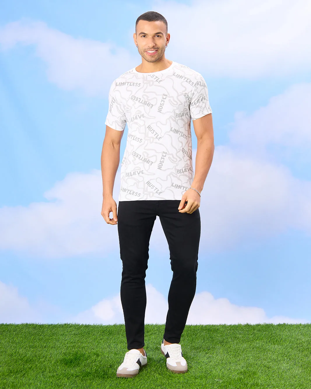 Men White Hustle Print T-Shirt sold by Redtag product image thumbnail 2