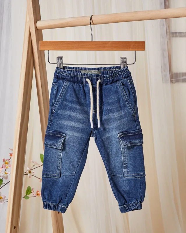 Infant Boys Blue Jogger Stretch Denim Cargo  Jeans sold by Redtag