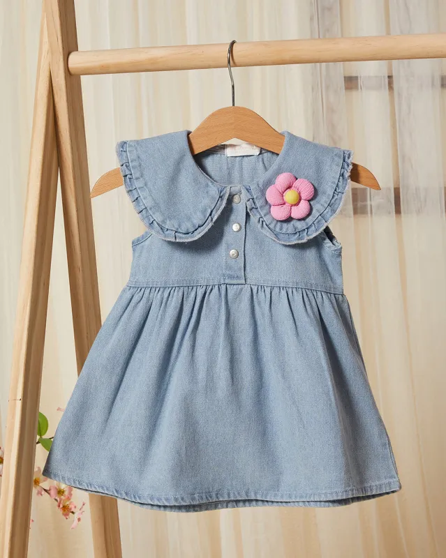 Infant Girls Blue Floral Embellishment Denim Dress sold by Redtag