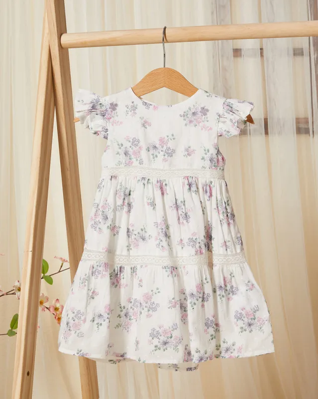 Infant Girls White Floral Print Poplin Dress sold by Redtag