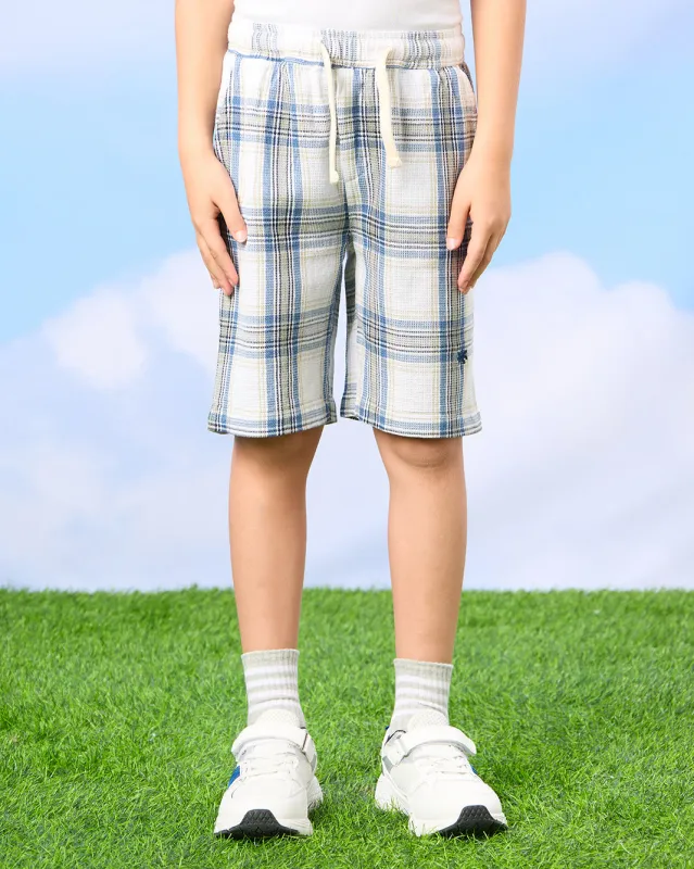 Boys White Checkered Waffle Pullon Shorts sold by Redtag