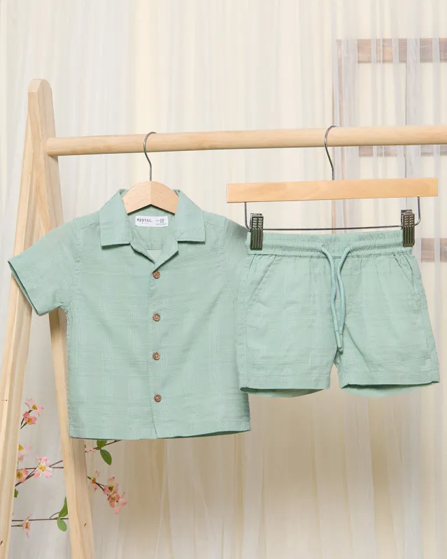 Infant Boys Blue Textured Shirt And Shorts Set (2 Piece) sold by Redtag