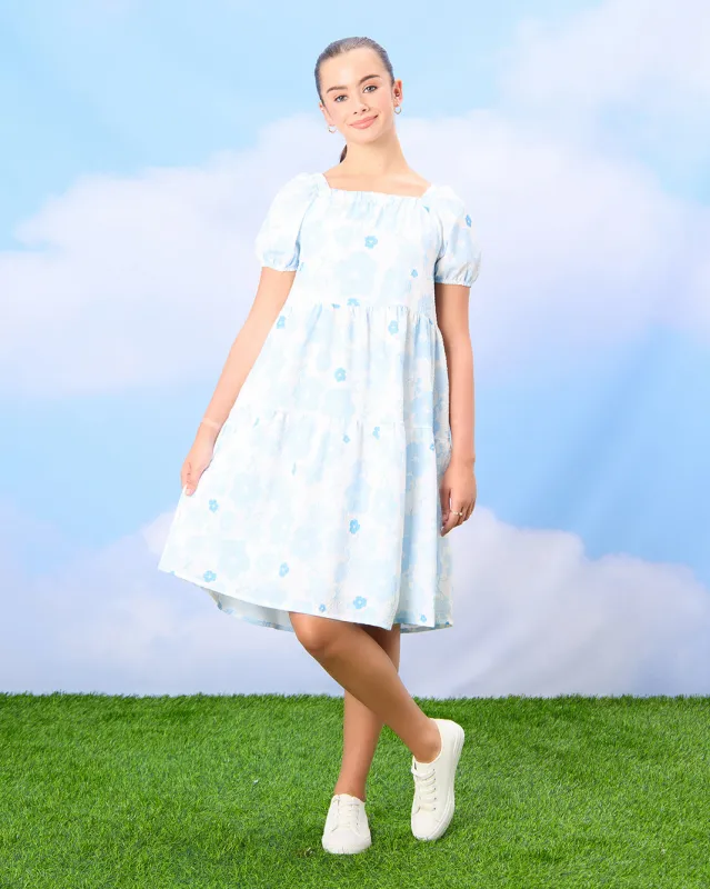 Senior Girls Pink And White Floral Print Tiered Dress sold by Redtag