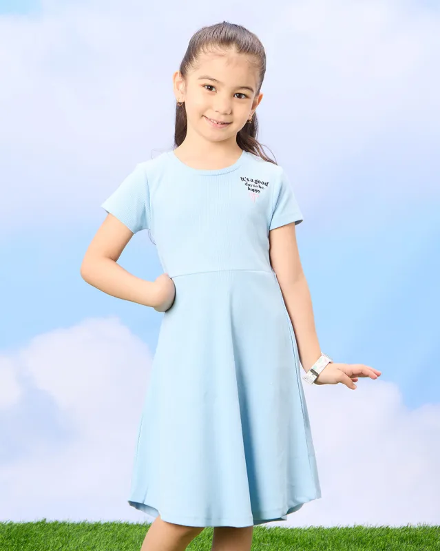 Girls Blue Embroidered Dress sold by Redtag