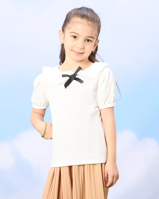 Girls White Collared Top sold by Redtag