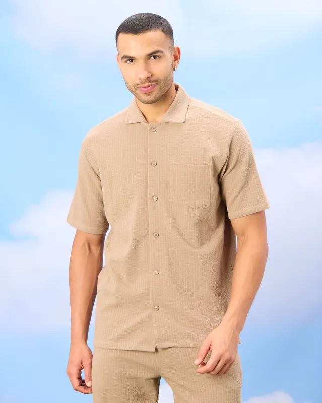 Men Beige Lounge Jacquard Shirt sold by Redtag