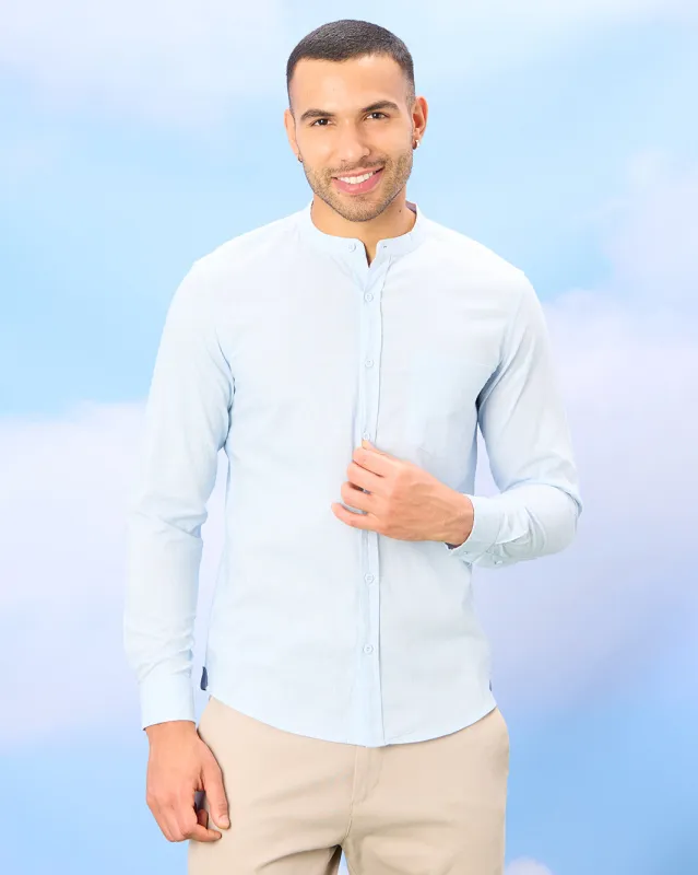 Men Blue Mandarin Shirt made by Redtag