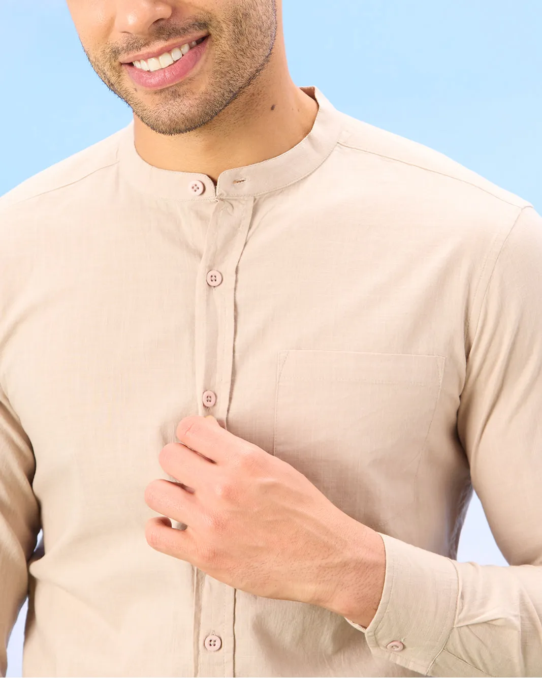 Men Beige Solid Shirt sold by Redtag product image thumbnail 4