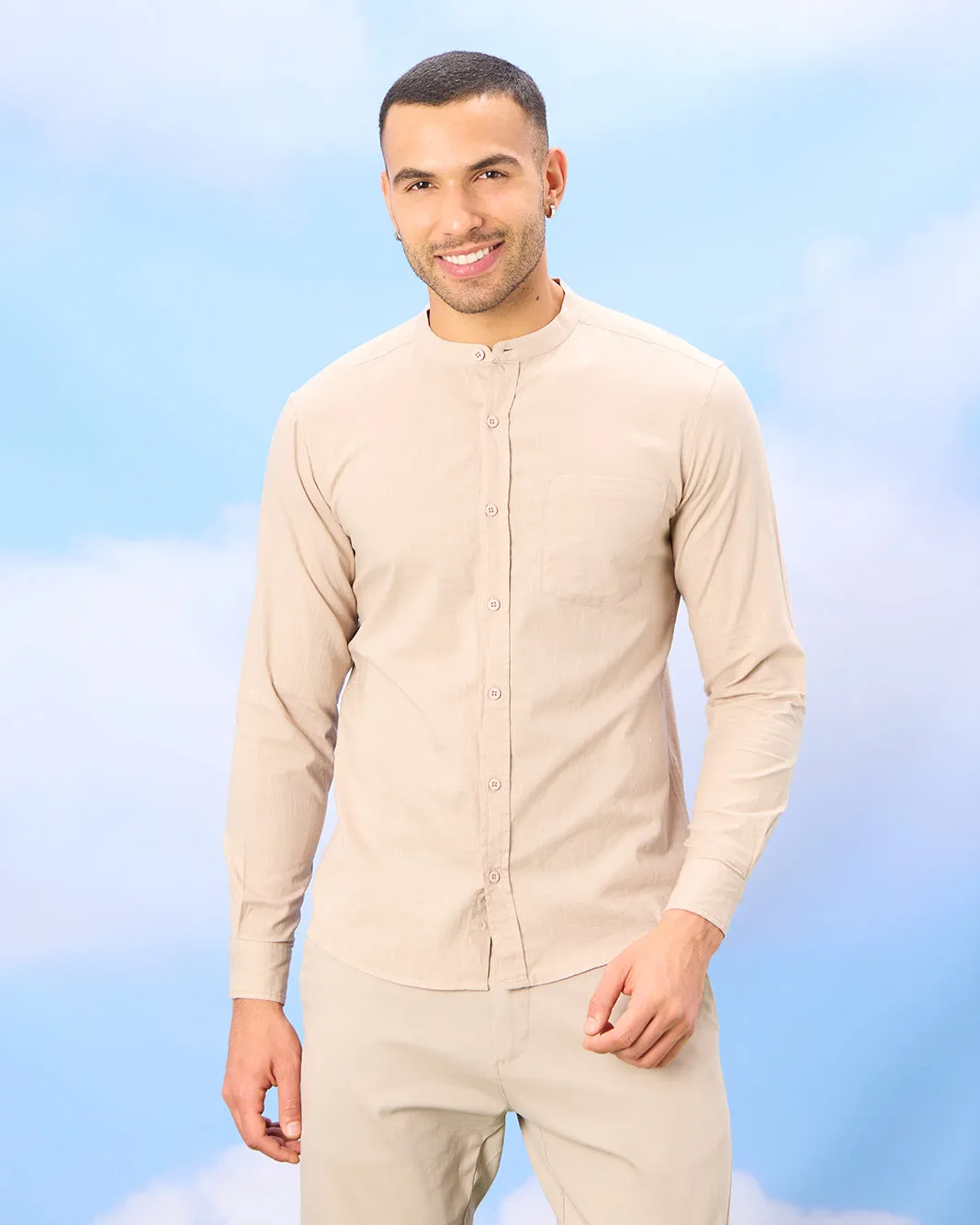 Men Beige Solid Shirt sold by Redtag
