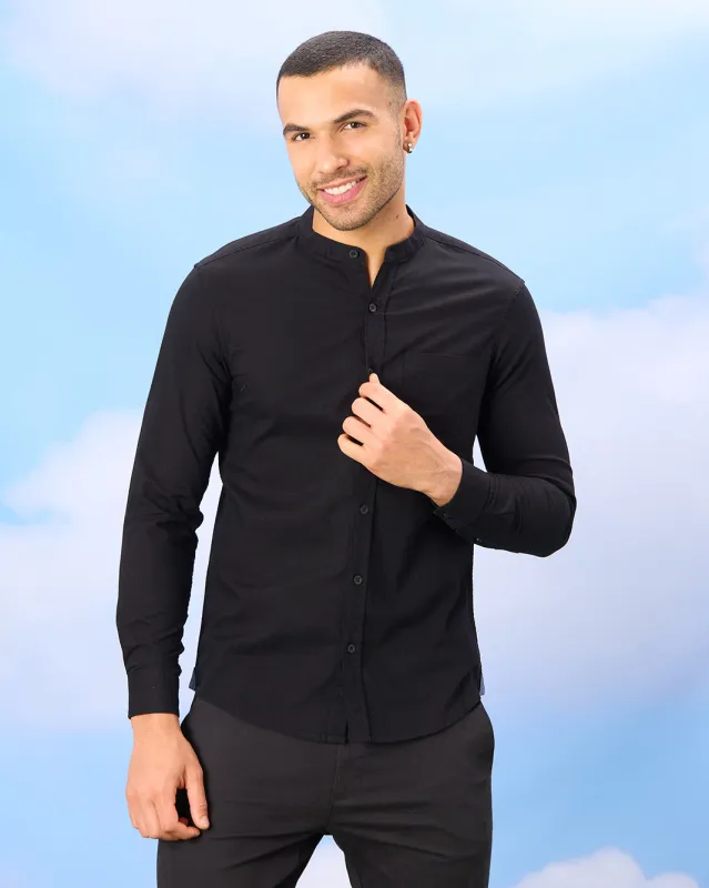 Men Black Mandarin Collar Shirt sold by Redtag