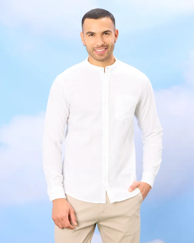 Men White Mandarin Collar Shirt made by Redtag