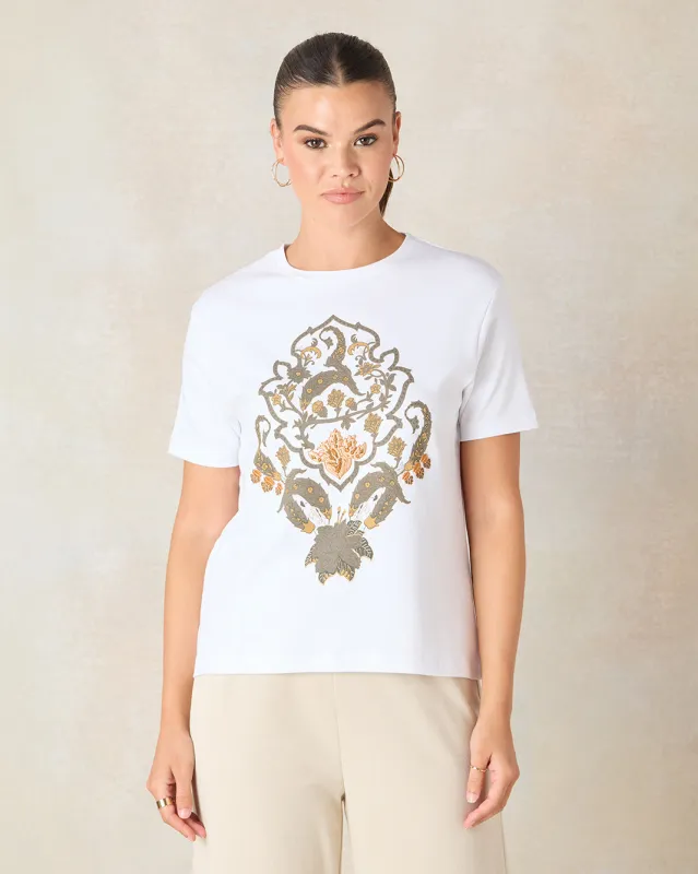 Women White Embroidered T-Shirt sold by Redtag