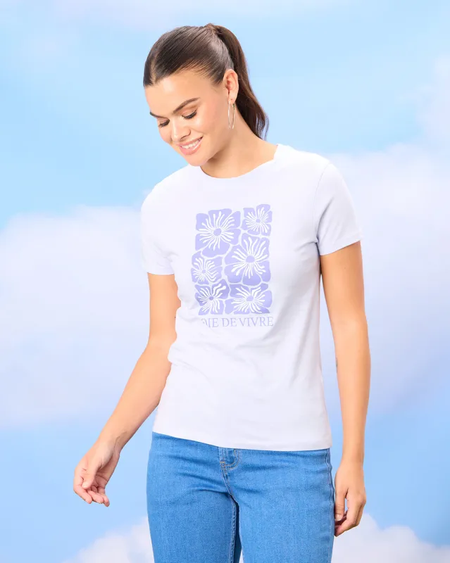 Women Lilac Floral Print T-Shirt sold by Redtag