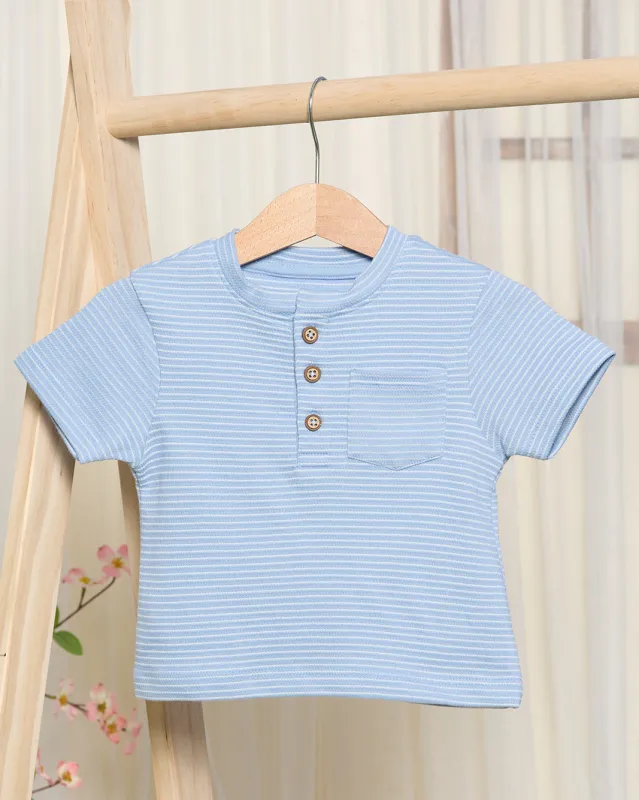 Infant Boys Blue And White Striped Henley T-Shirt sold by Redtag