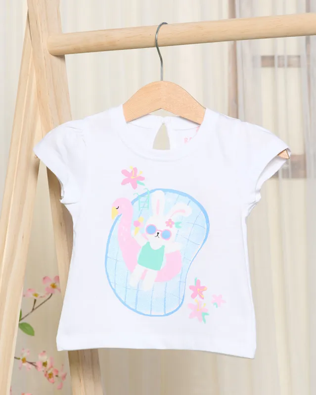 Infant Girls  White Bunny In Pool Print T-Shirt sold by Redtag