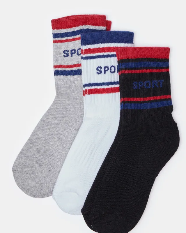 Boys Assorted Crew-Length Socks Set  (Pack Of 3) sold by Redtag