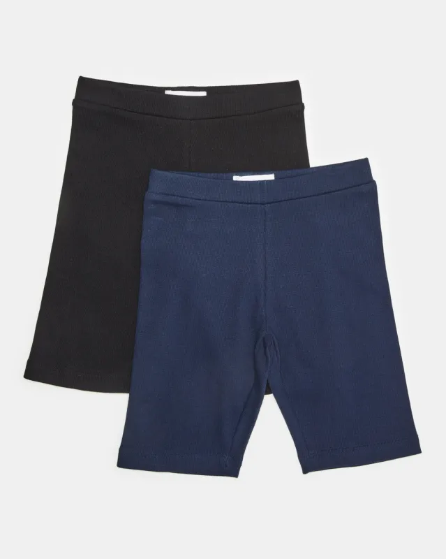 Girls Black And Navy Cycling Shorts (Pack of 2) sold by Redtag