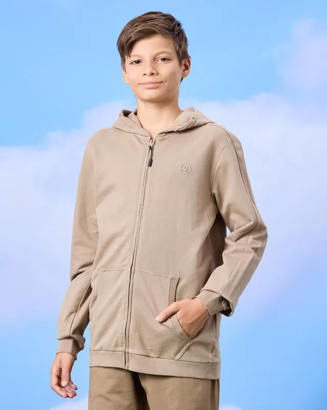 Senior Boys Brown Zip Through Hooded Sweatshirt sold by Redtag