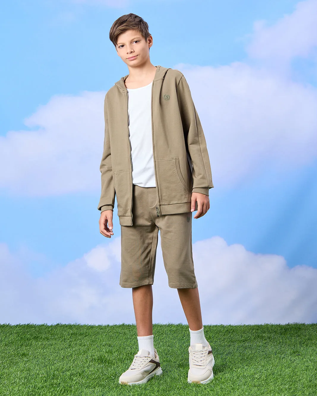 Senior Boys Olive Zip Through Hooded Sweatshirt sold by Redtag product image thumbnail 2