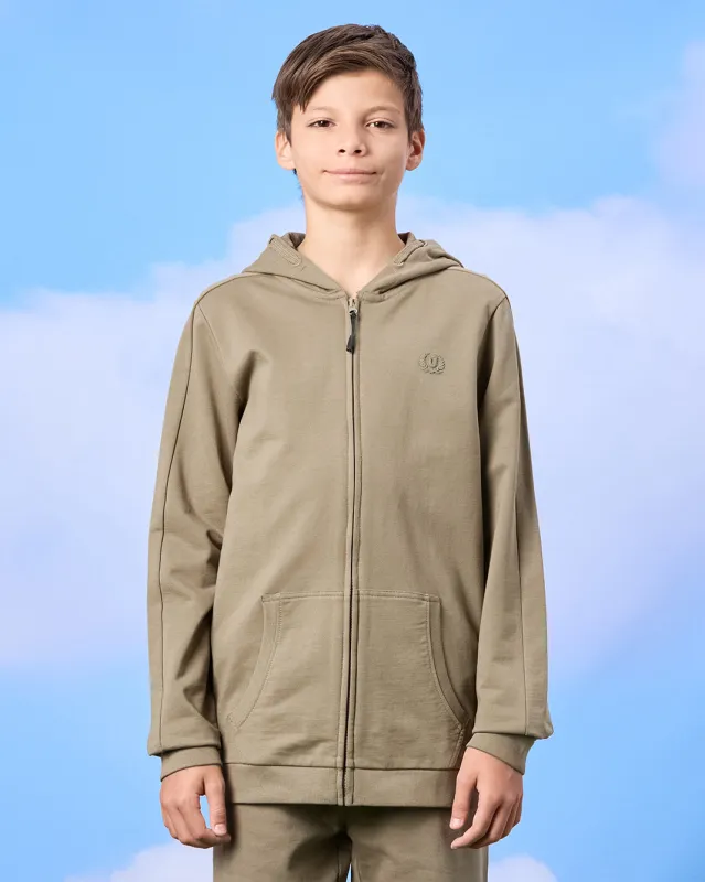Senior Boys Olive Zip Through Hooded Sweatshirt sold by Redtag