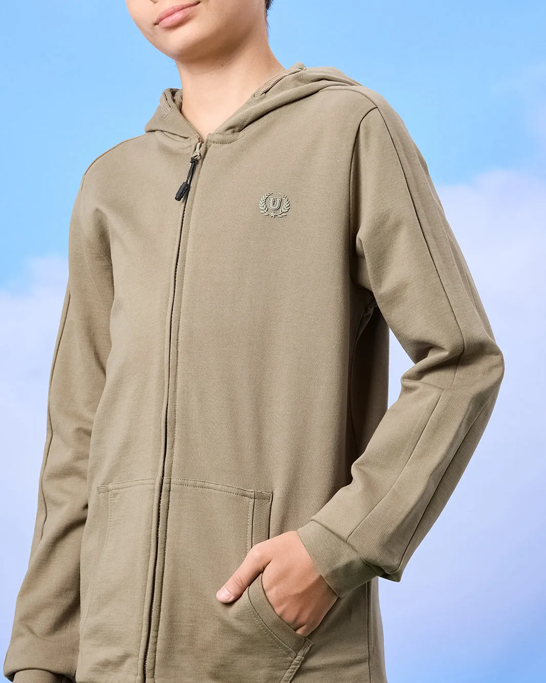 Senior Boys Olive Zip Through Hooded Sweatshirt sold by Redtag product image thumbnail 4