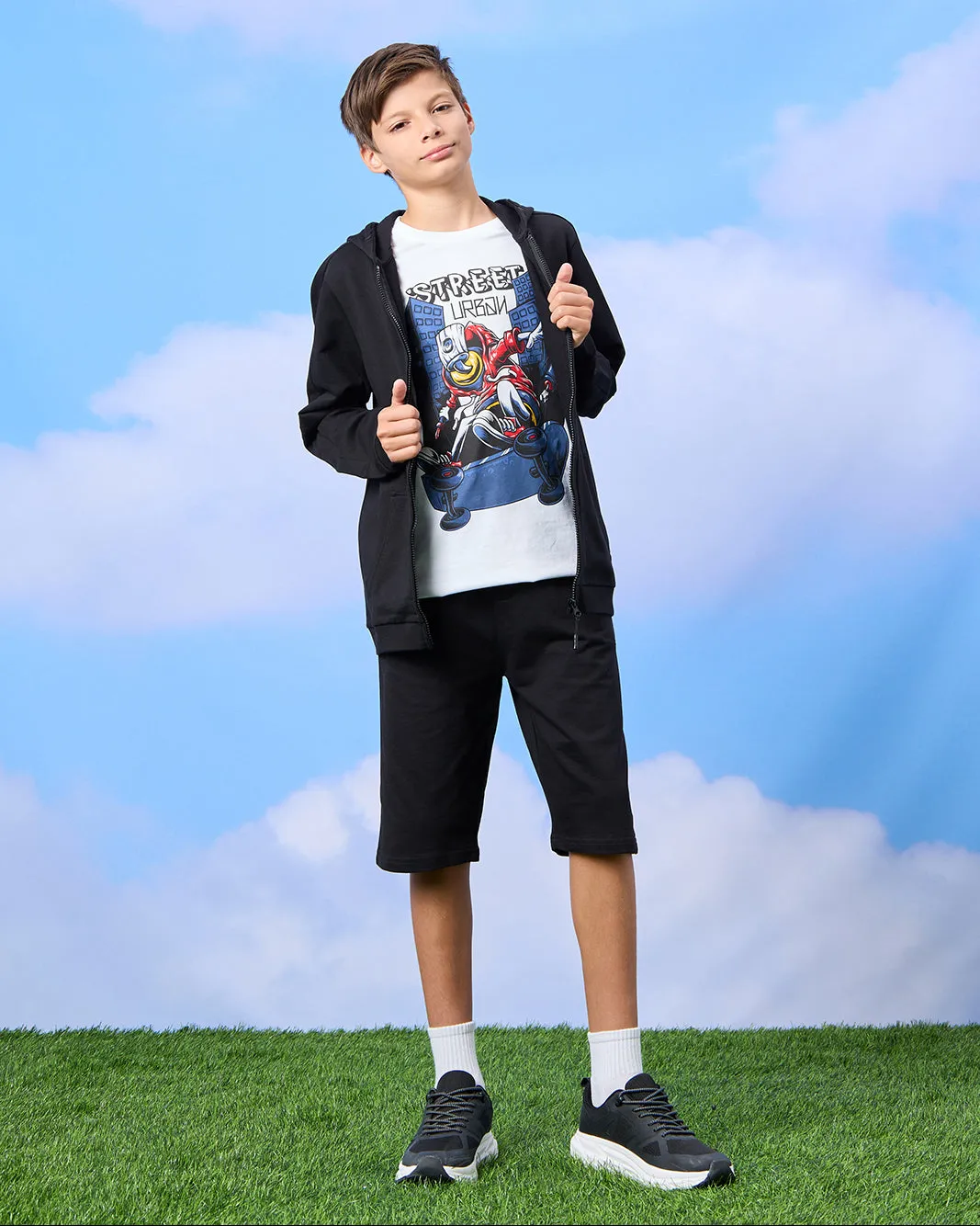 Senior Boys Black Zip Through Hooded Sweatshirt sold by Redtag product image thumbnail 2