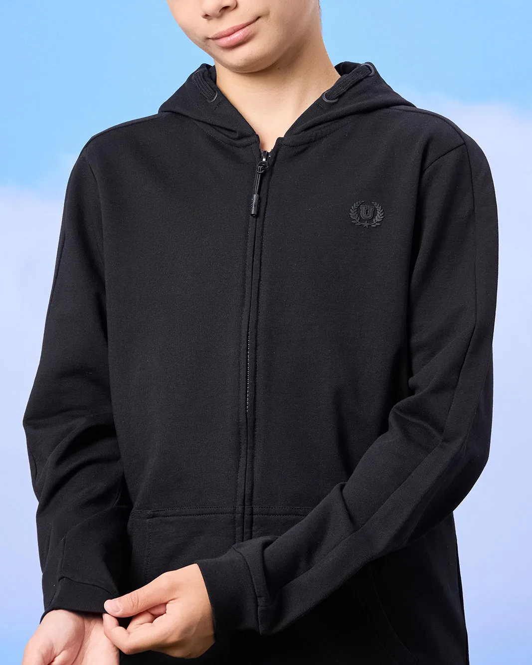 Senior Boys Black Zip Through Hooded Sweatshirt sold by Redtag product image thumbnail 4