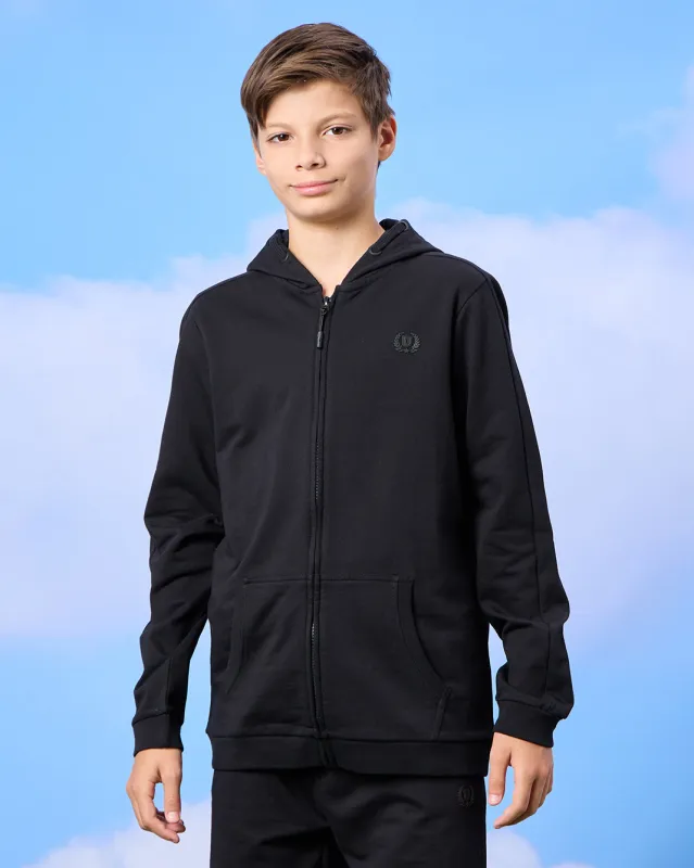 Senior Boys Black Zip Through Hooded Sweatshirt sold by Redtag