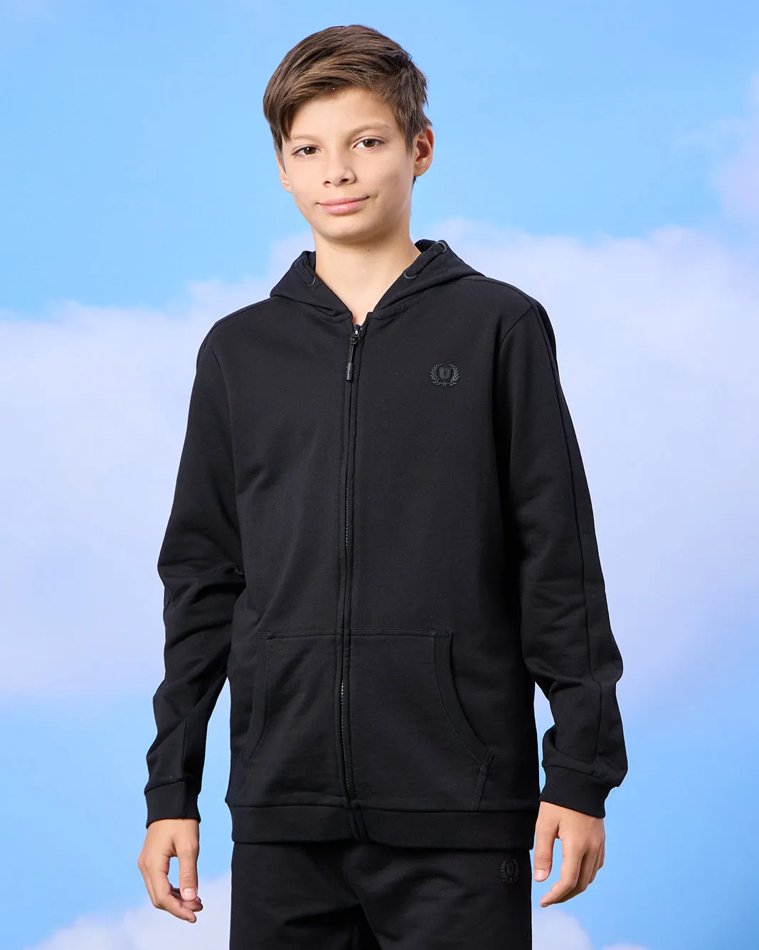 Senior Boys Black Zip Through Hooded Sweatshirt sold by Redtag
