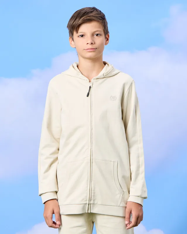 Senior Boys Cream Zip Through Hooded Sweatshirt sold by Redtag