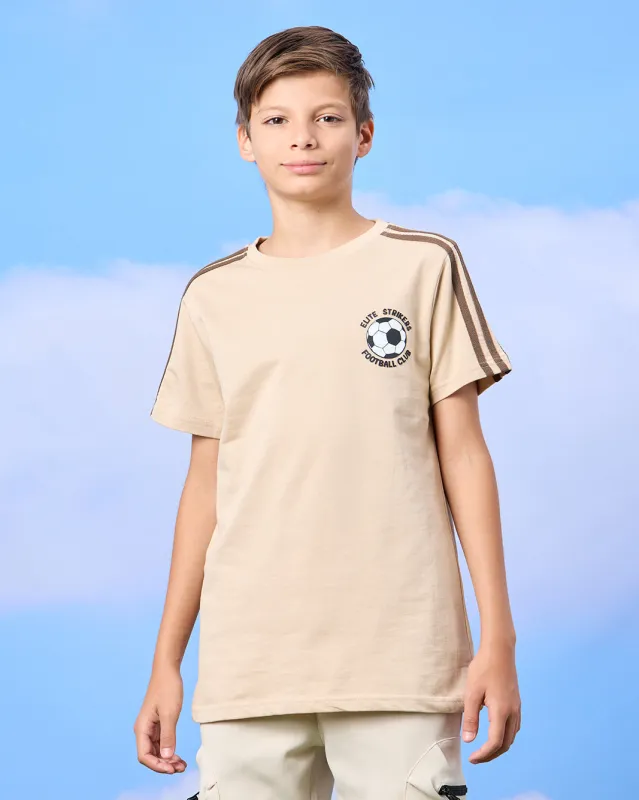 Senior Boys Beige Printed T-Shirt sold by Redtag