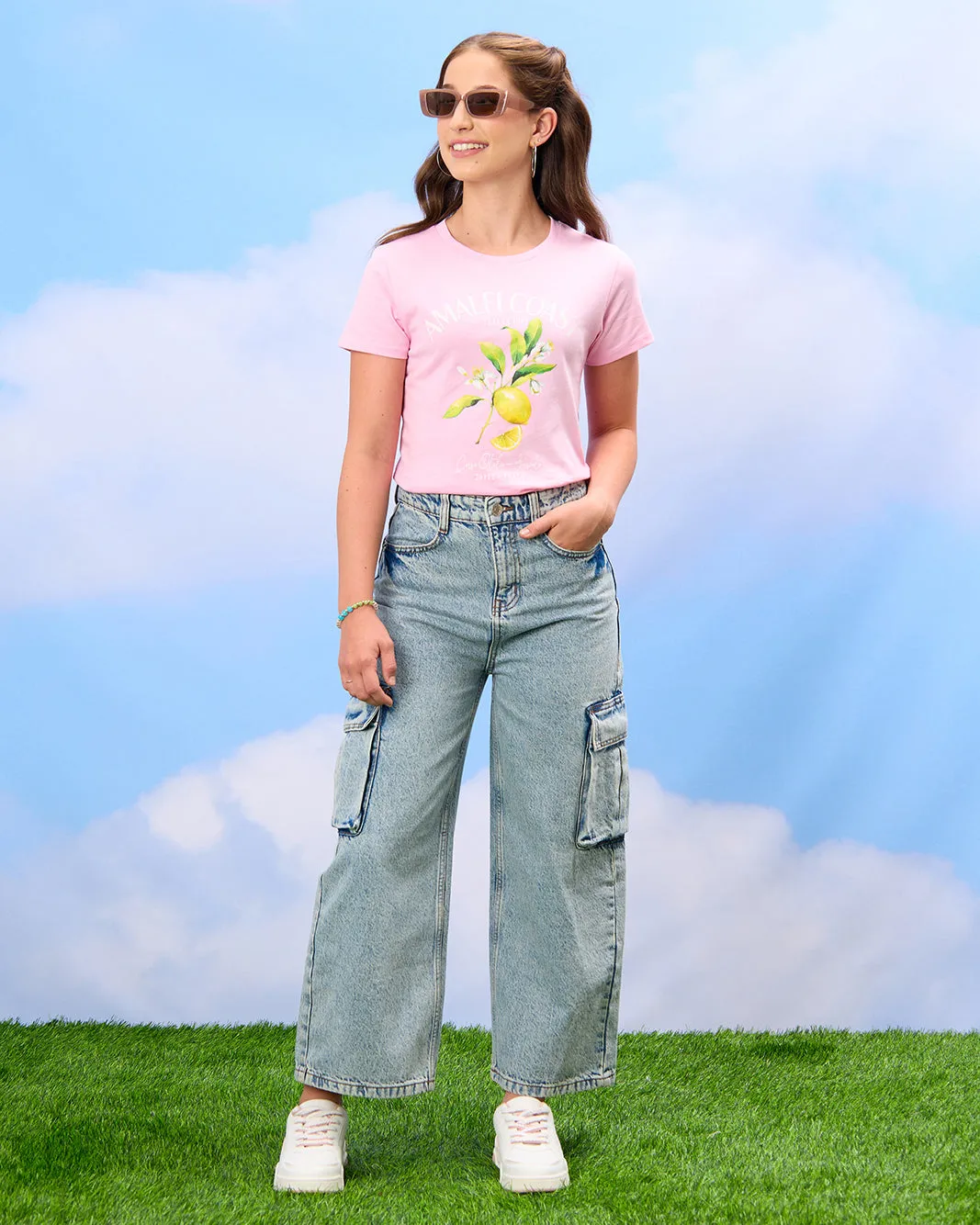 Senior Girls Pink Lemon Print T-Shirt sold by Redtag