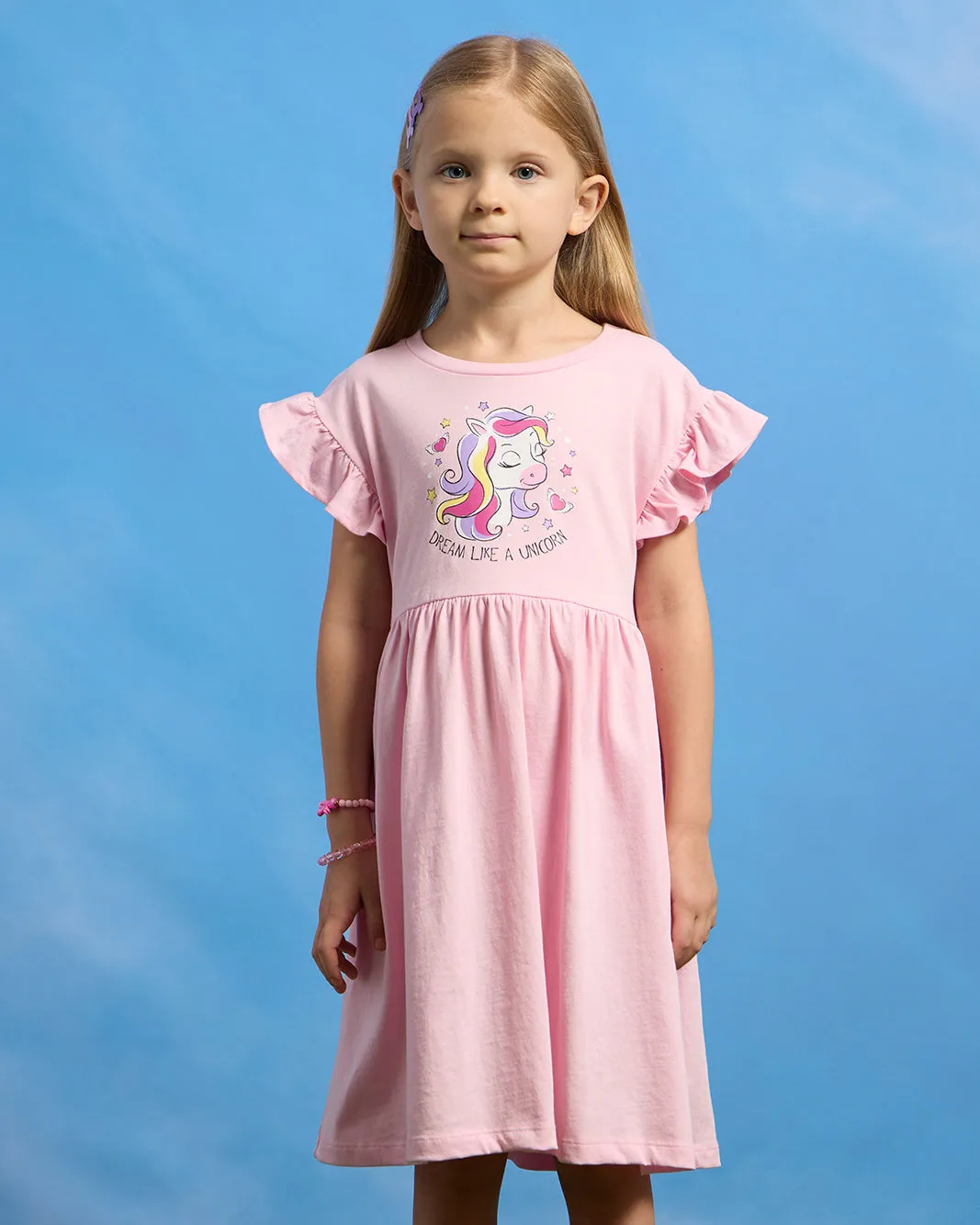 Girls Pink Unicorn Printed Dress sold by Redtag
