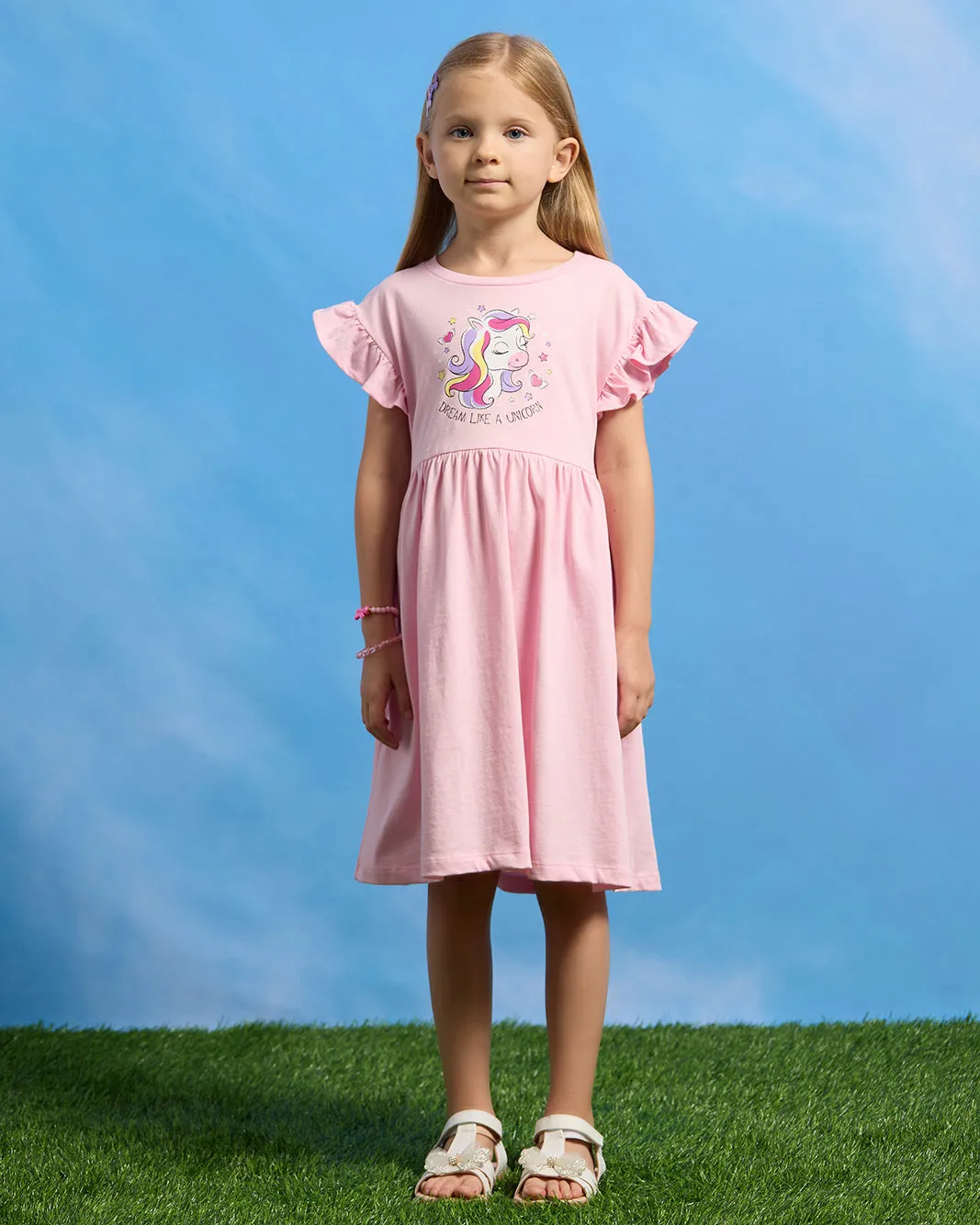 Girls Pink Unicorn Printed Dress sold by Redtag product image thumbnail 2
