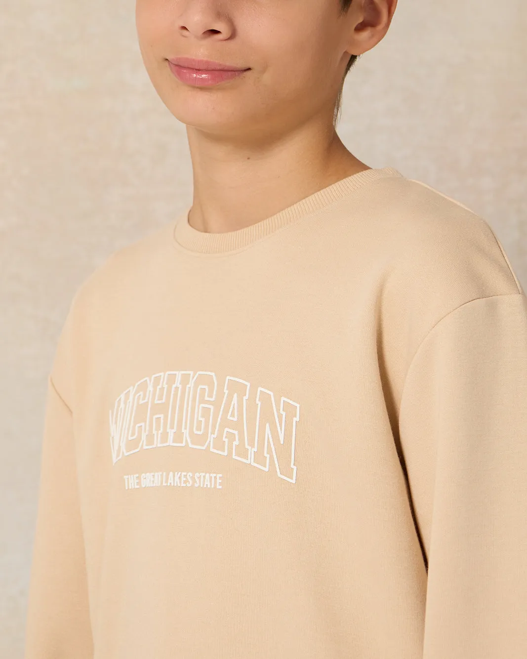 Senior Boys Beige Crew Neck Sweatshirt sold by Redtag product image thumbnail 4