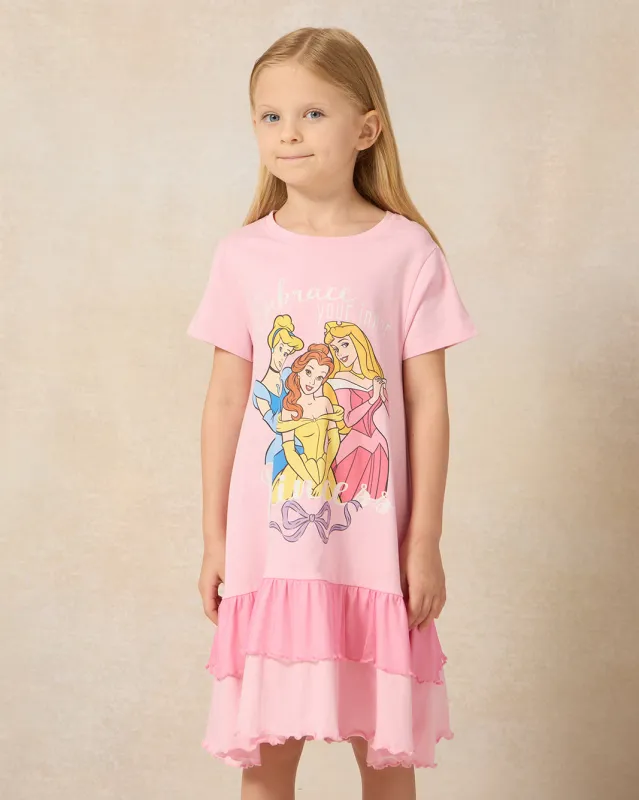 Girls Pink Princess Placement Print Nightdress With Mesh Frill sold by Redtag