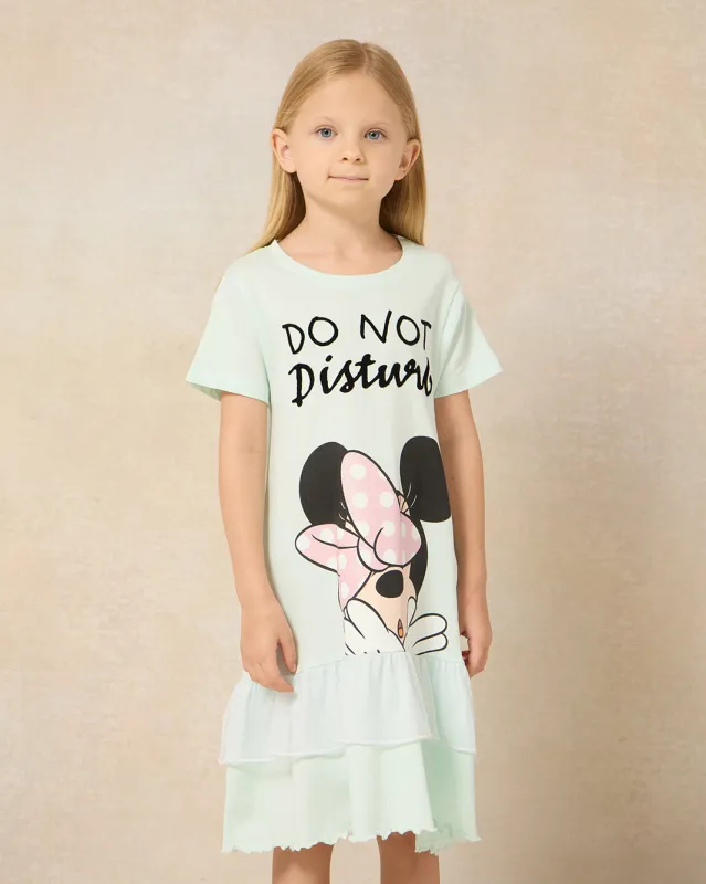 Girls Mint Minnie Placement Print Nightdress With Mesh Frill sold by Redtag