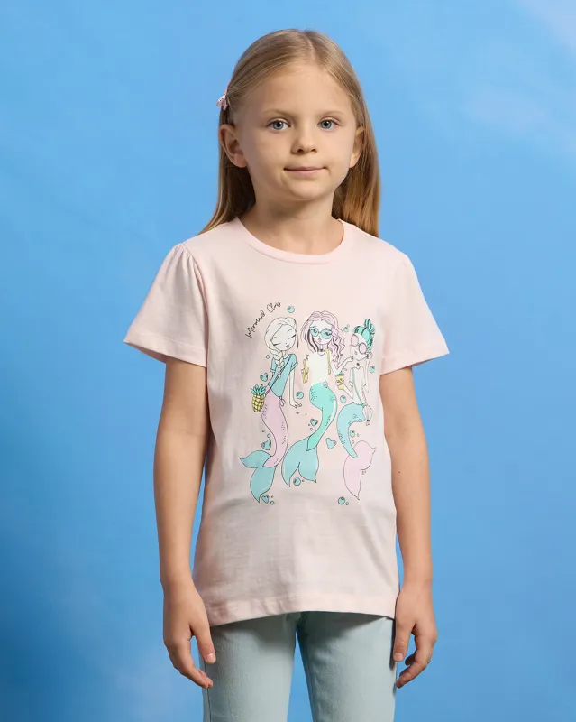 Girls Peach Mermaid Placement Print T-Shirt sold by Redtag