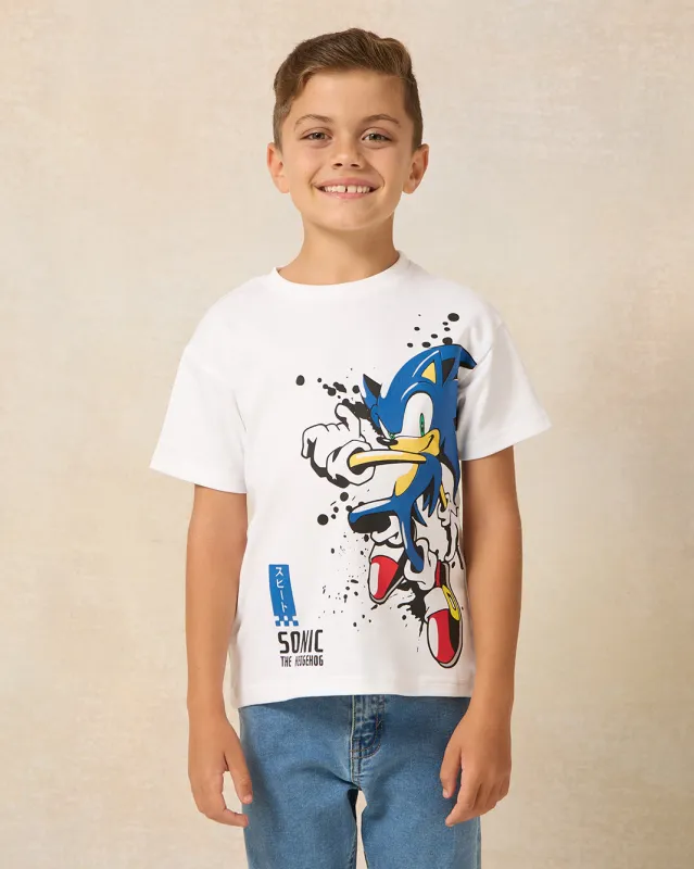 Boys White Sonic Printed T-Shirt sold by Redtag
