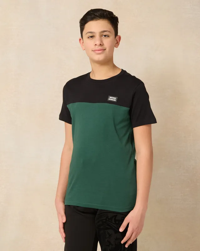 Senior Boys Black And Green Cut And Sew T-Shirt sold by Redtag