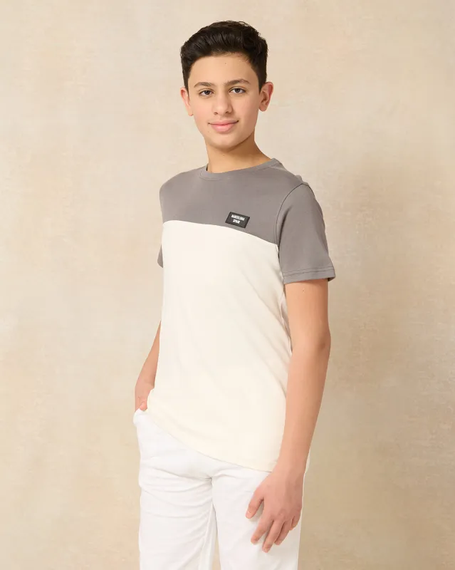 Senior Boys Grey And White Cut And Sew T-Shirt sold by Redtag